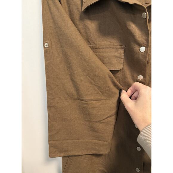 Dialogue | Women’s Brown Collared Linen Button Up Shirt Tunic Belt - Size 18W - Picture 3 of 10